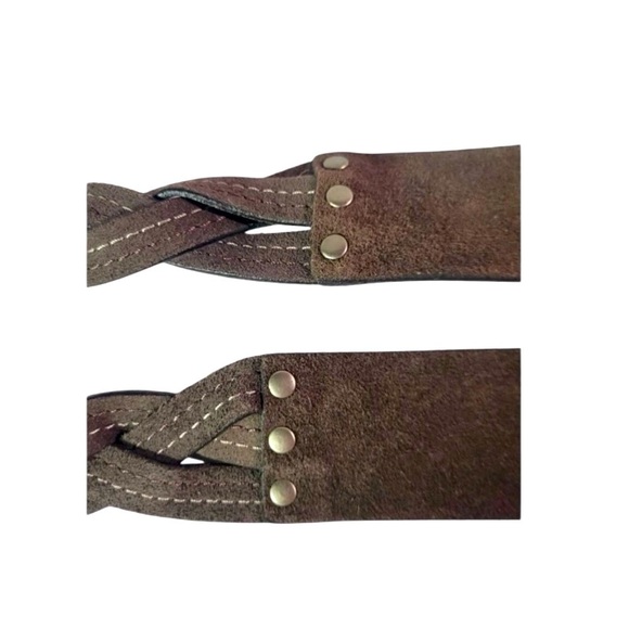 VTG Genuine Leather Braided Belt Brown Stitch Detail Boho Western Style Size S - Picture 9 of 16